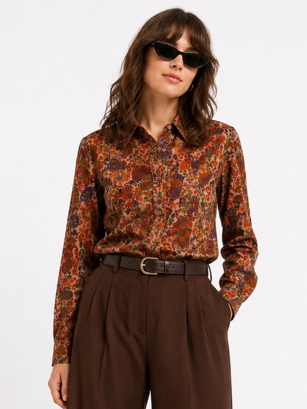 Lauren Ralph Lauren Floral Paisley Cotton Button Front Shirt Large